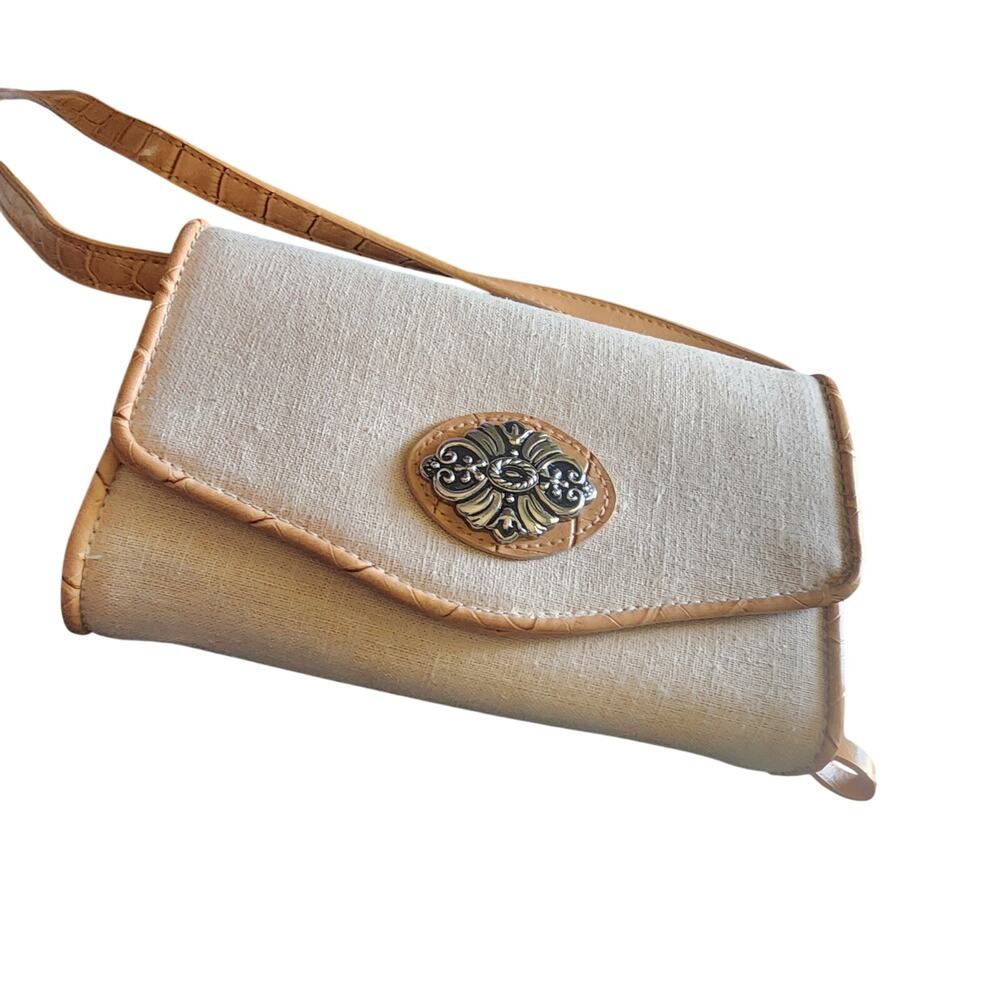 BUENO EUC WALLET ORGANIZER CROSSBODY BAG  LINEN FAUX LEATHER